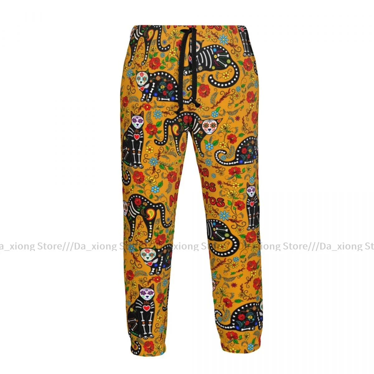 Man Casual Pants Mexico Skull Black Cats On Yellow Casual Trousers Sport Jogging Tracksuits Sweatpants Male Pants