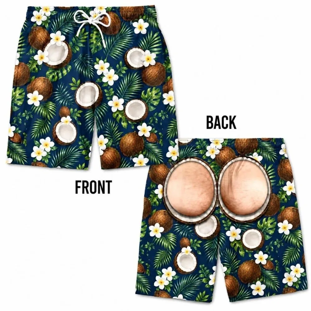 Loose-Fit Men Funny Board Shorts Breathable Elastic Print Beach Shorts Vibrant Fruit-Themed Novelty Swim Trunks Beach Vacation