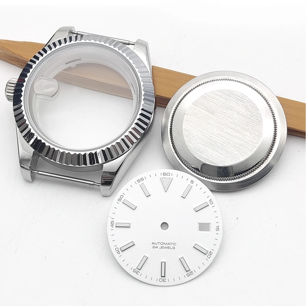 Cassa per orologio con apertura da 41 mm + set di custodie per orologi in acciaio inossidabile con cinturino per movimento NH35/NH36 per quadrante da 31 mm