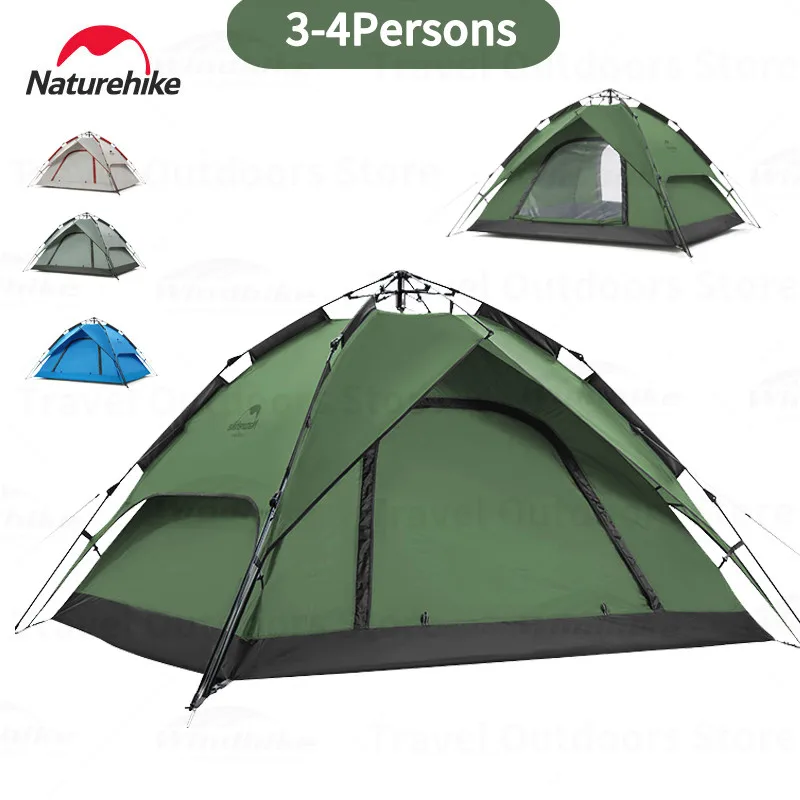 Naturehike 3-4 People Automatic Tent Camping Outdoor Quick Open One-touch Pole Waterproof Detachable Top Awning Fast Collection