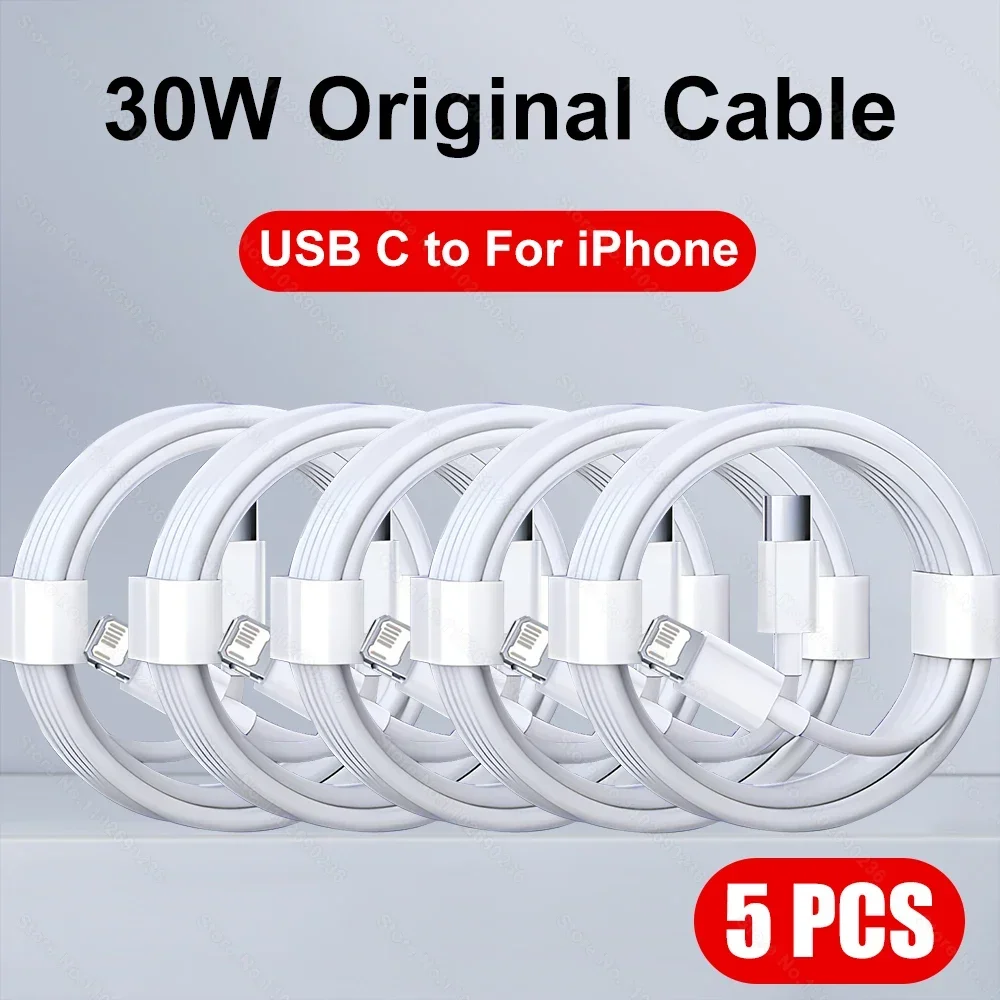 5-1 stuks 30W snellaadkabel voor iPhone 13 12 11 14 Pro Max Mini USB-C kabel voor X XR XS MAX 7 8 14 Plus 6 accessoires