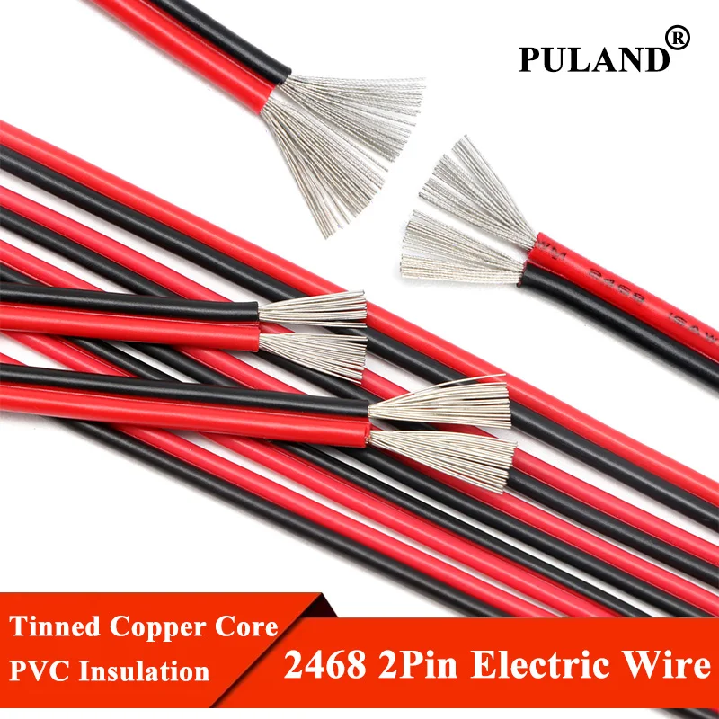 2468電線-30-28-26-24-22-20-18-16awg-黒赤-2ピン-ledストリップ照明延長電源コード-オーディオ錫メッキ銅ケーブル