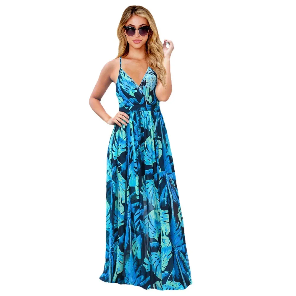   Novo n floral impressão praia longo dr fino ajuste plus size strapl dr verão ele casual meados de cintura malha dr