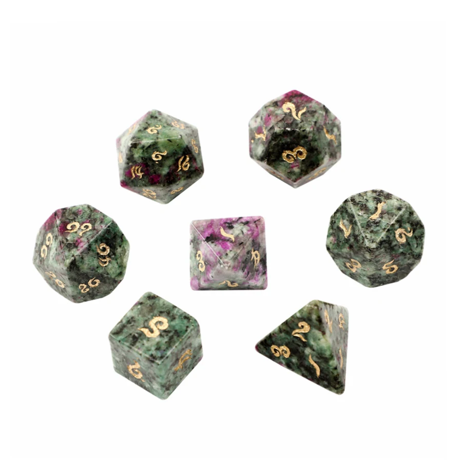 Spot Goods Natural Ruby in Zircite Polyhedral DND RPG Stone Dice Ornaments Jewelry Accept Custom Font Symbol Pattern Logo