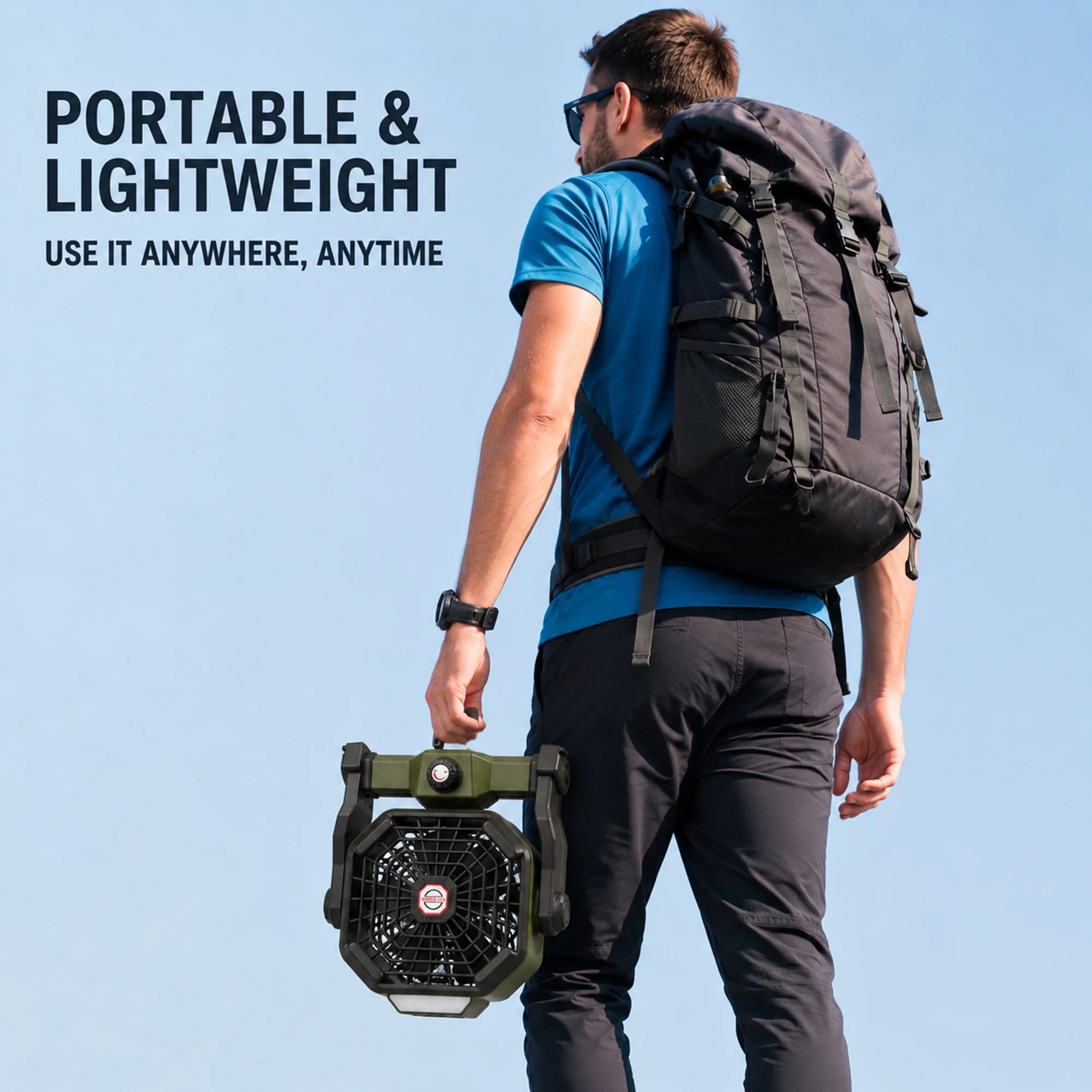10400Mah Long-Lasting Portable Camping Fan, Brushless Motor for Quiet Operation, Stepless Speed Adjustment with Three Light Settings, Abs Material, Suitable for Outdoor Camping Tents, Fishing, Hiking, Etc