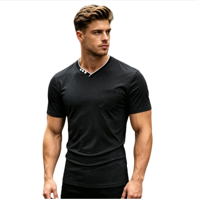 

Summer New Style Men Running T-shirt V-neck Short Sleeve Top Men's T-shirt Breathable fashionable T-shirt Male Clothing Daily