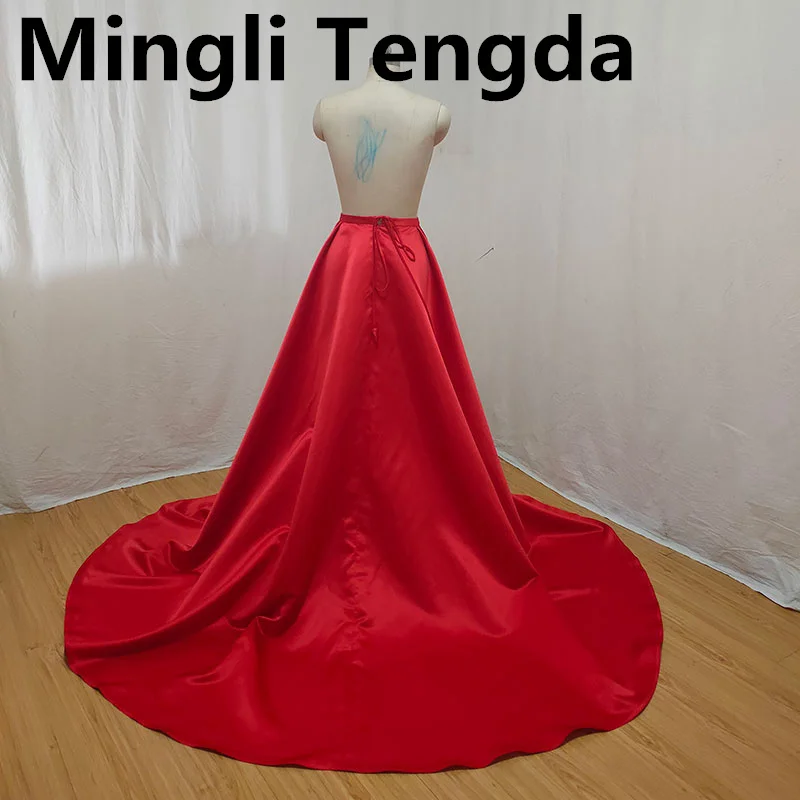 Mingli Tengda Red Satin Detachable petticoats for Wedding dress Tail Waist Lace Up Skirt bride mariage accessoire custom made