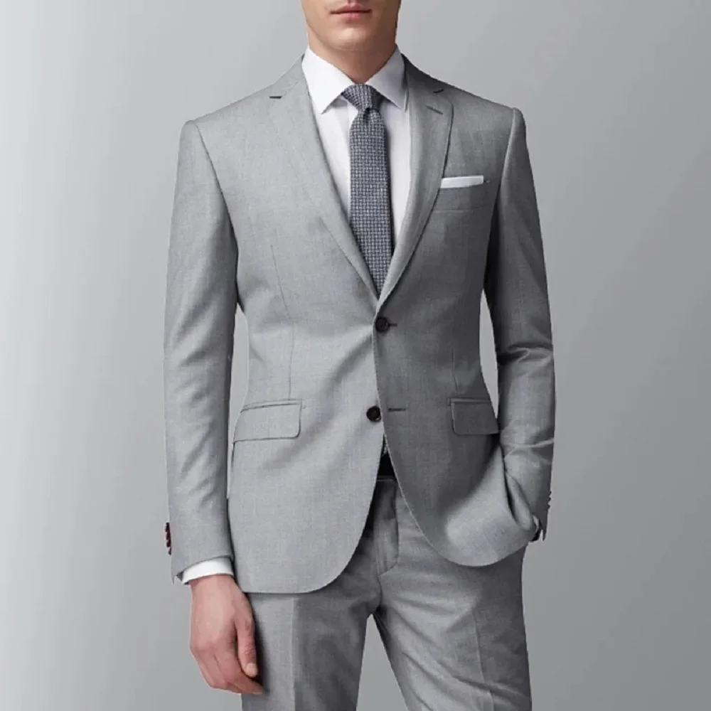 

Light Grey Men Suits Slim Fit 2 Piece Male Fashion Jacket with Pants Wedding Tuxedo for Groom Dinner Party Costume