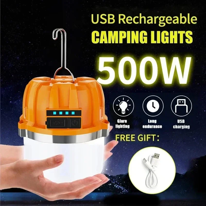 Poderoso USB recarregável LED Camping Lights, bateria embutida, lanterna suspensa, banco de energia de emergência, ao ar livre, churrasco, tendas