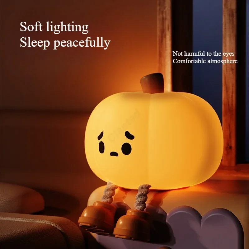 Creative LED ใหม่น่ารักฟักทองซิลิโคนรูปร่างชาร์จ Pat Night Light สํานักงานอ่านห้องนอนข้างเตียงแสงบรรยากาศ