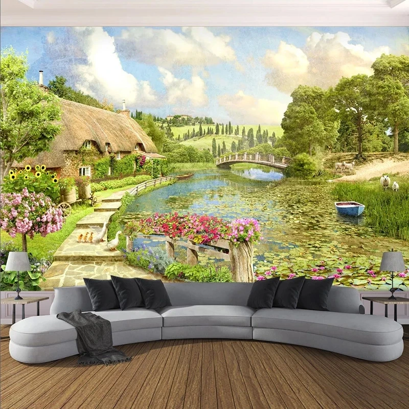 Customized Wallpaper 3D green Pastoral Landscape Flowers Bedroom European Mural Living room sofa TV background wall restaurant
