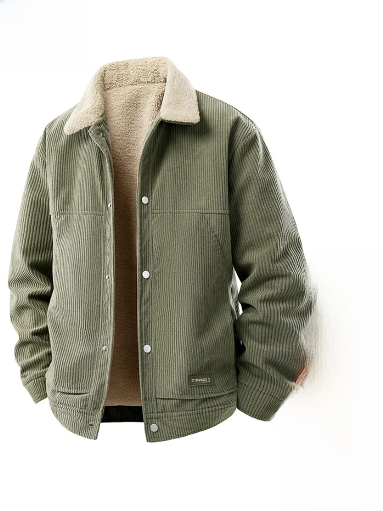 

Paul Men's Winter Jaet Collared Thiened Corduroy Faionable Fce Lined Coat Middle-aged Youth Outerwear Coat