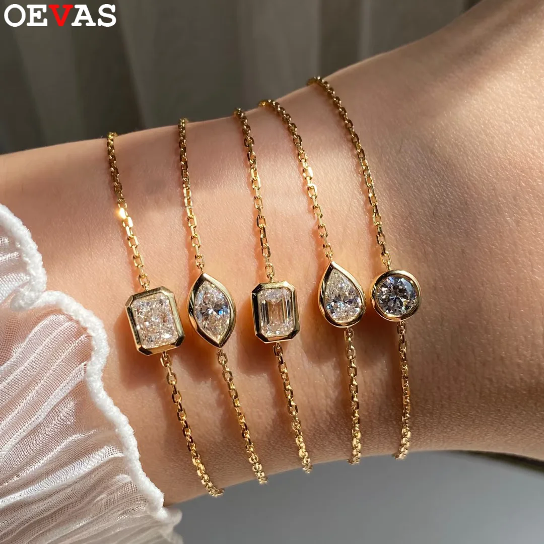 

OEVAS 1CT пасьянс с бриллиантами Муассанит пузырьковые браслеты для женщин 925 посеребренные 18 К минималистичный браслет на запястье регулируемая цепочка