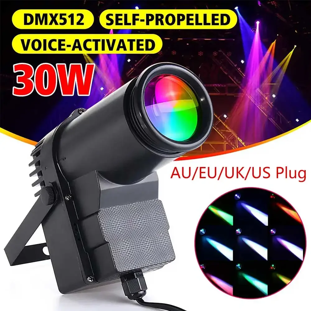 30W Mini RGBW LED Pinspot Light Stage Light DMX512 Colorfull Disco Beam For DJ Party KTV Mirror Ball Pin Spot Lights Spotlights