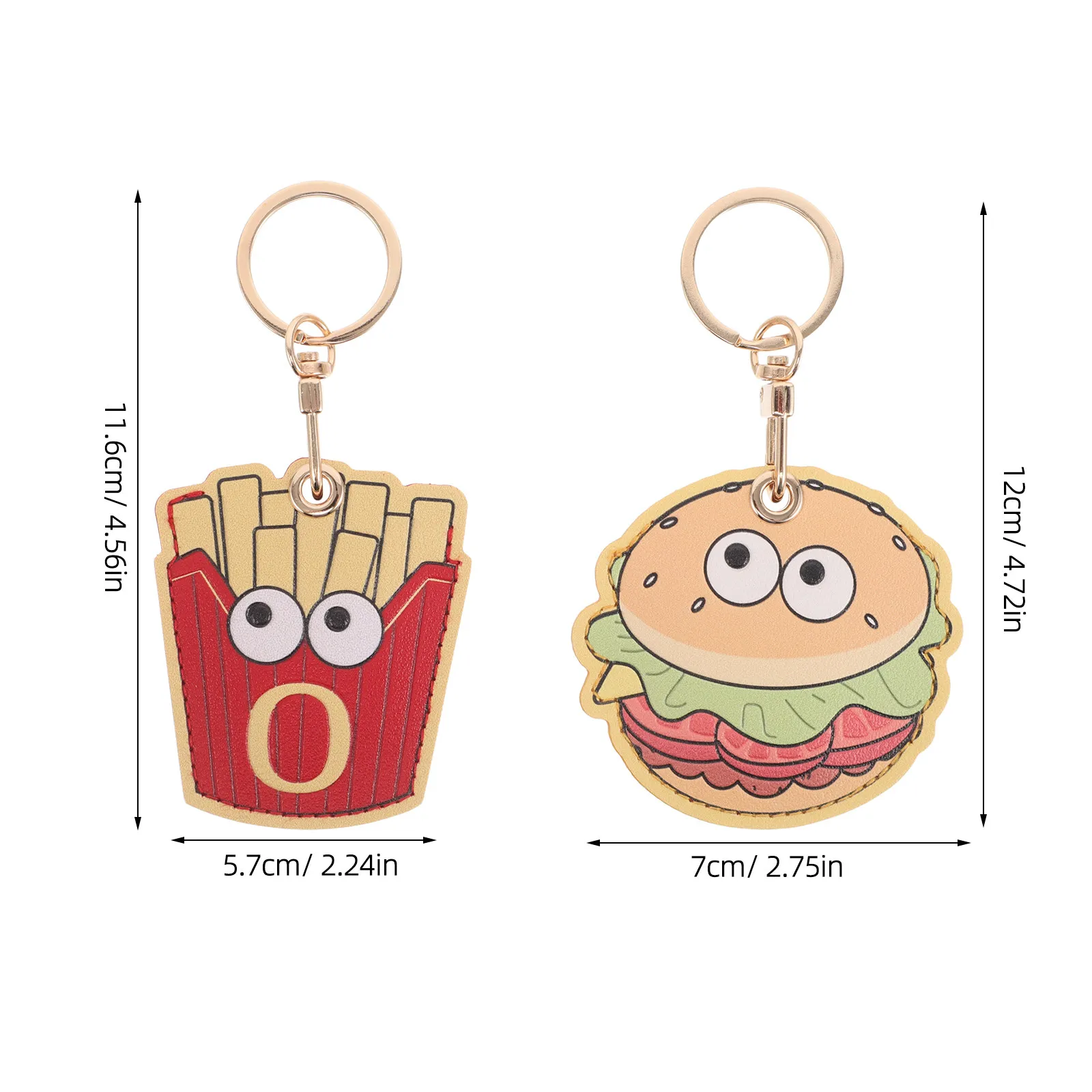 2Pcs Funny Access Card Holder Key Chains Hamburger French Fries Novelty Keychain Card Protector Purse Charm for School Office