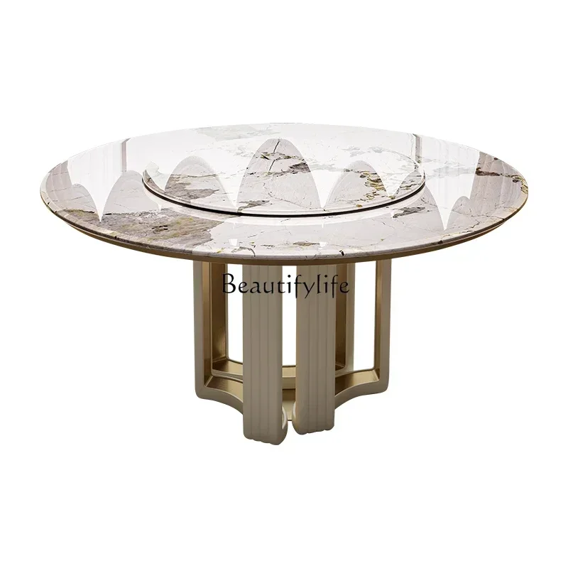 

FG26Light luxury dining table and chair combination stainless steel marble high-grade rock slab luxury round table