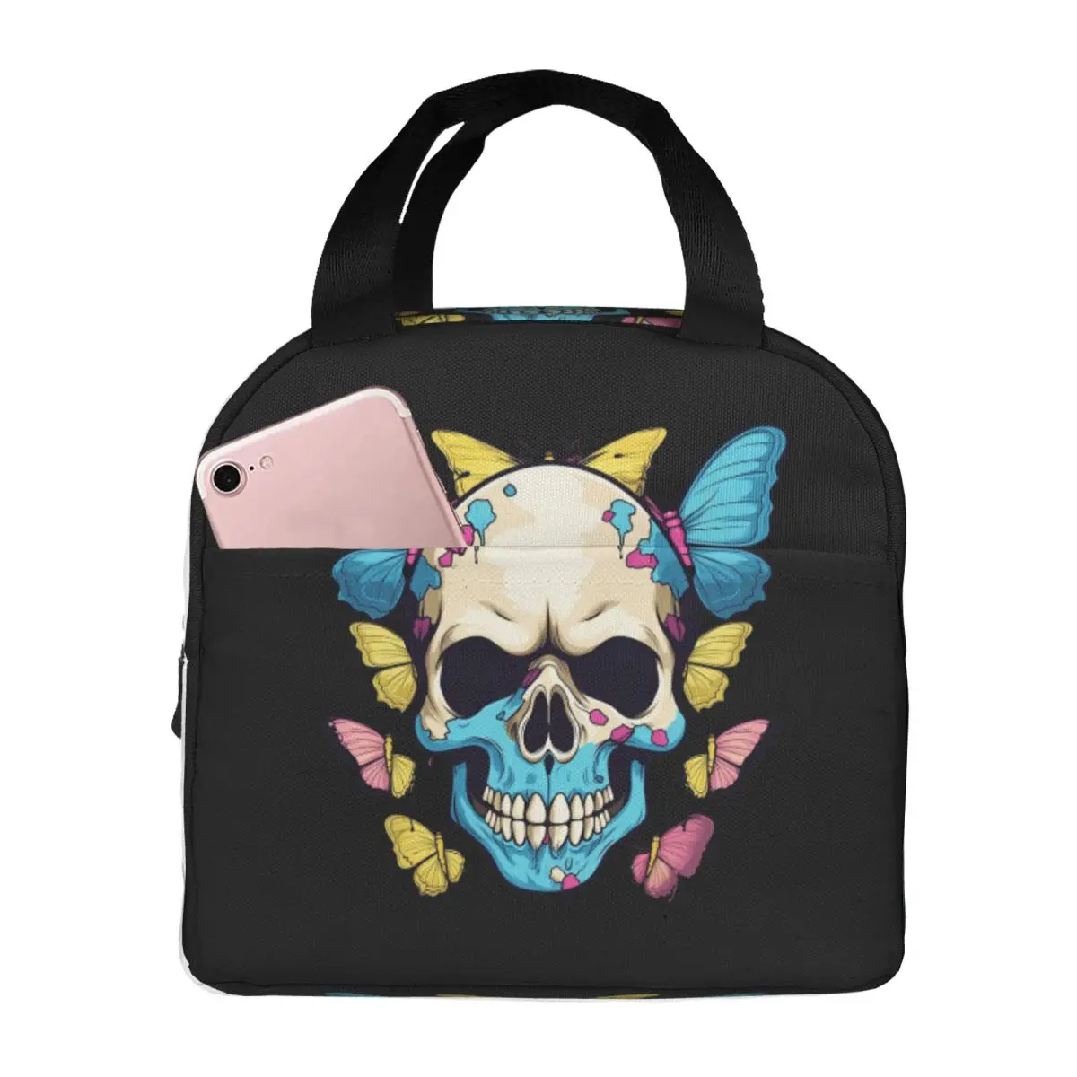 

Радужная бабочка, череп, татуировка, сумки для обеда, изолированная коробка для бенто, сумка для обеда, сумки для пикника, термосумка для женщин, детей, школы