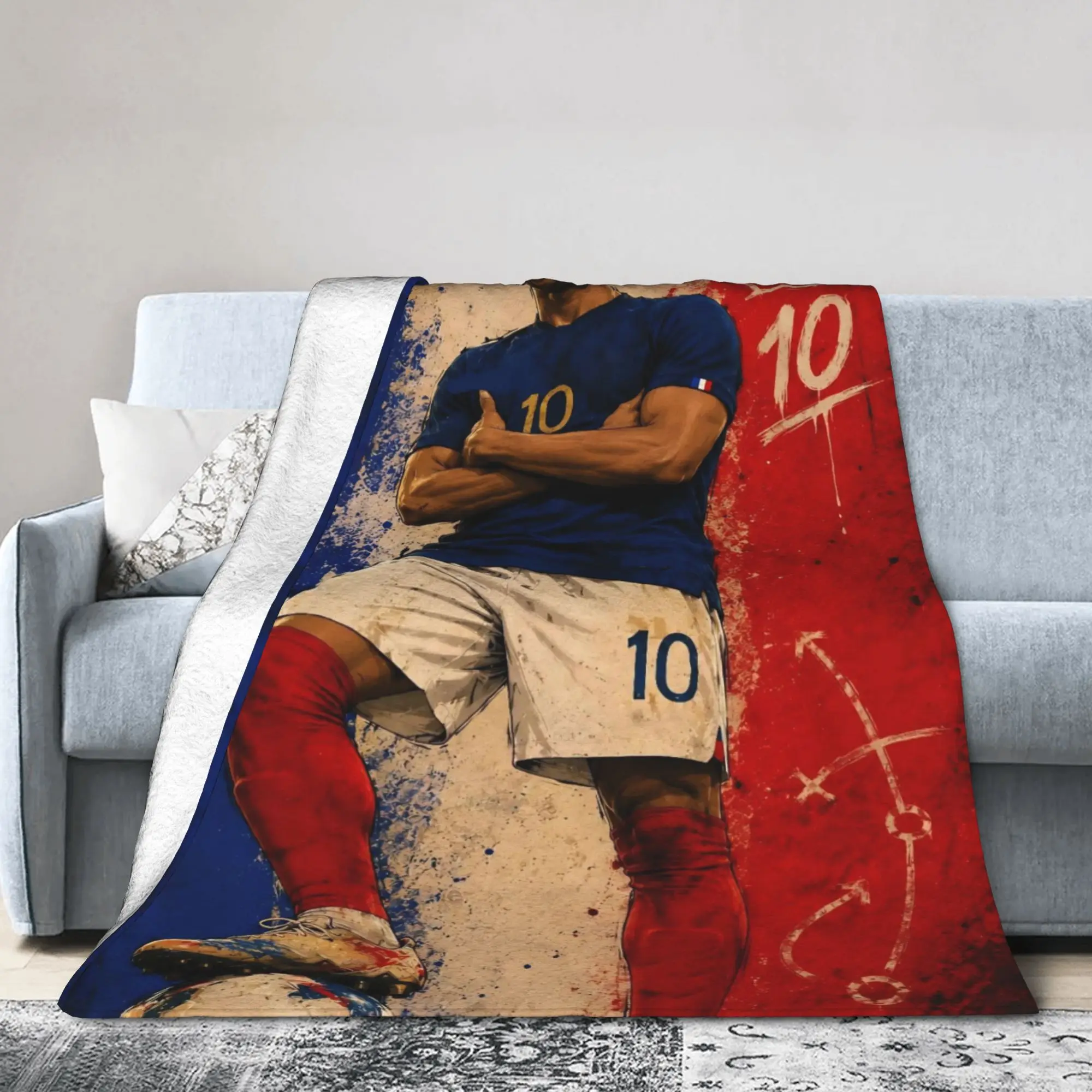 Mbappes Soccer Fuzzy Blanket France Football Customized Throw Blanket for Home 200x150cm Plush Thin Quilt