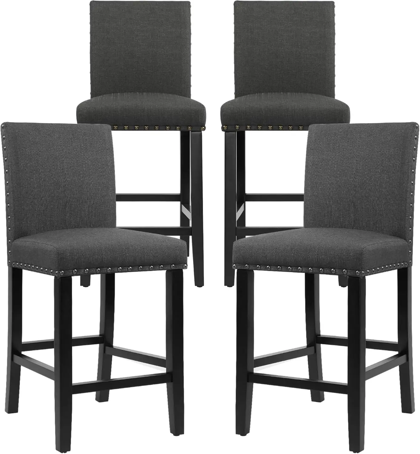 Gotminsi Bar Stools Set Of 4,Nailhead 24 Inches Counter Height Bar Stools For Kitchen Island Upholstered Barstools With Solid