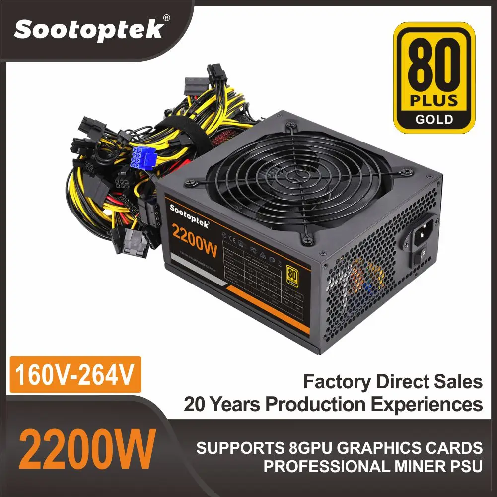 

Customized product Double Pin8 High quality 2200w PSU 160V-264V 12v power supply 14CM fan Quiet For GPU 3060TI 3080