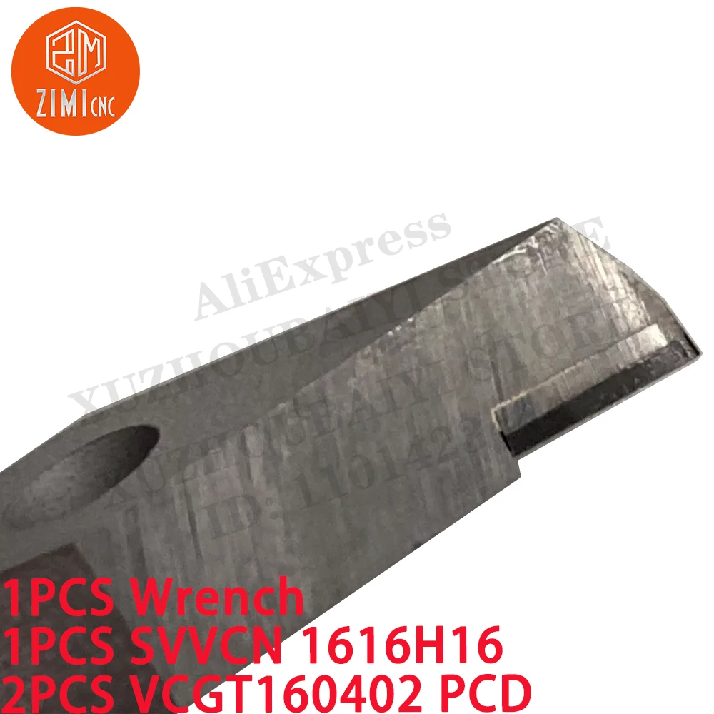 1PCS SVVCN 1616H16 Cylindrical turning tool Holder + 2PCS VCGT160402 PCD Carbide Inserts CNC metal lathe mechanical cutting tool