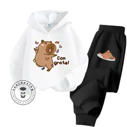 Capybara Capibara Cartoon Fashion Street Style Full of Detail Children's New Kawaii Super Cute Cheap Hoodie Set for Fall Winter