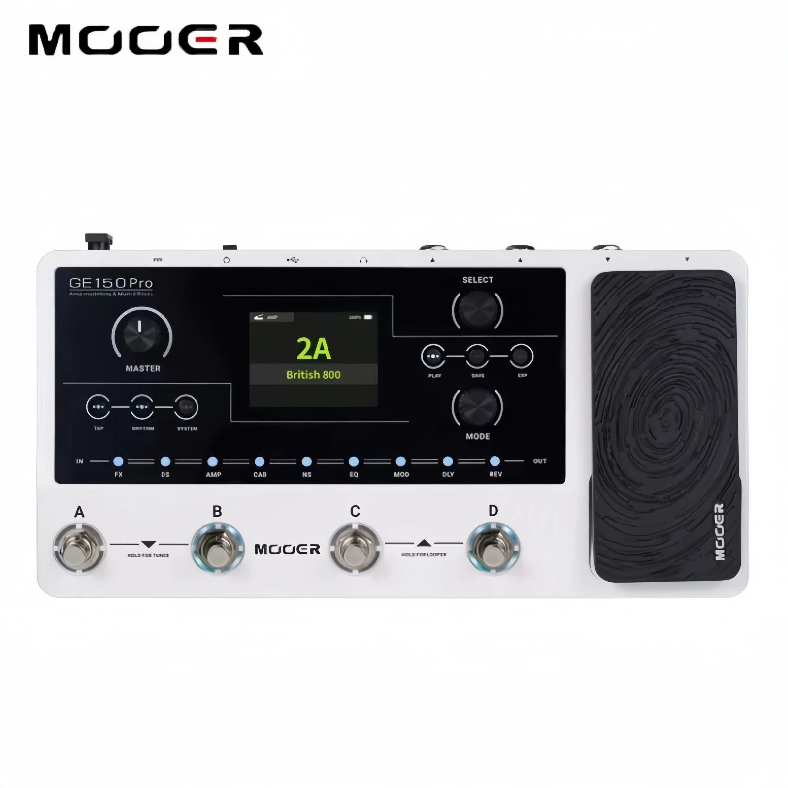 MOOER GE150 Pro Guitar Multi-Effects Pedal Amp Modeling 4 Footswitches IR Loader USB Recording 117 Effects 40 Drum Rhythms