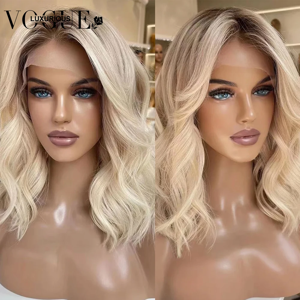 Ombre Colored Ash Blonde Color Short Bob Human Hair Wigs 13X4 Body Wave Lace Frontal Wig For Woman Pre Plucked Brazilian On Sale