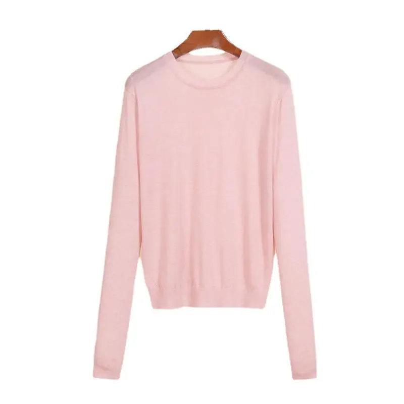 Wool Blend Long Sleeve Knitted 2024 Soft Round Neck Slim T-shirt Top women's Slimming Base