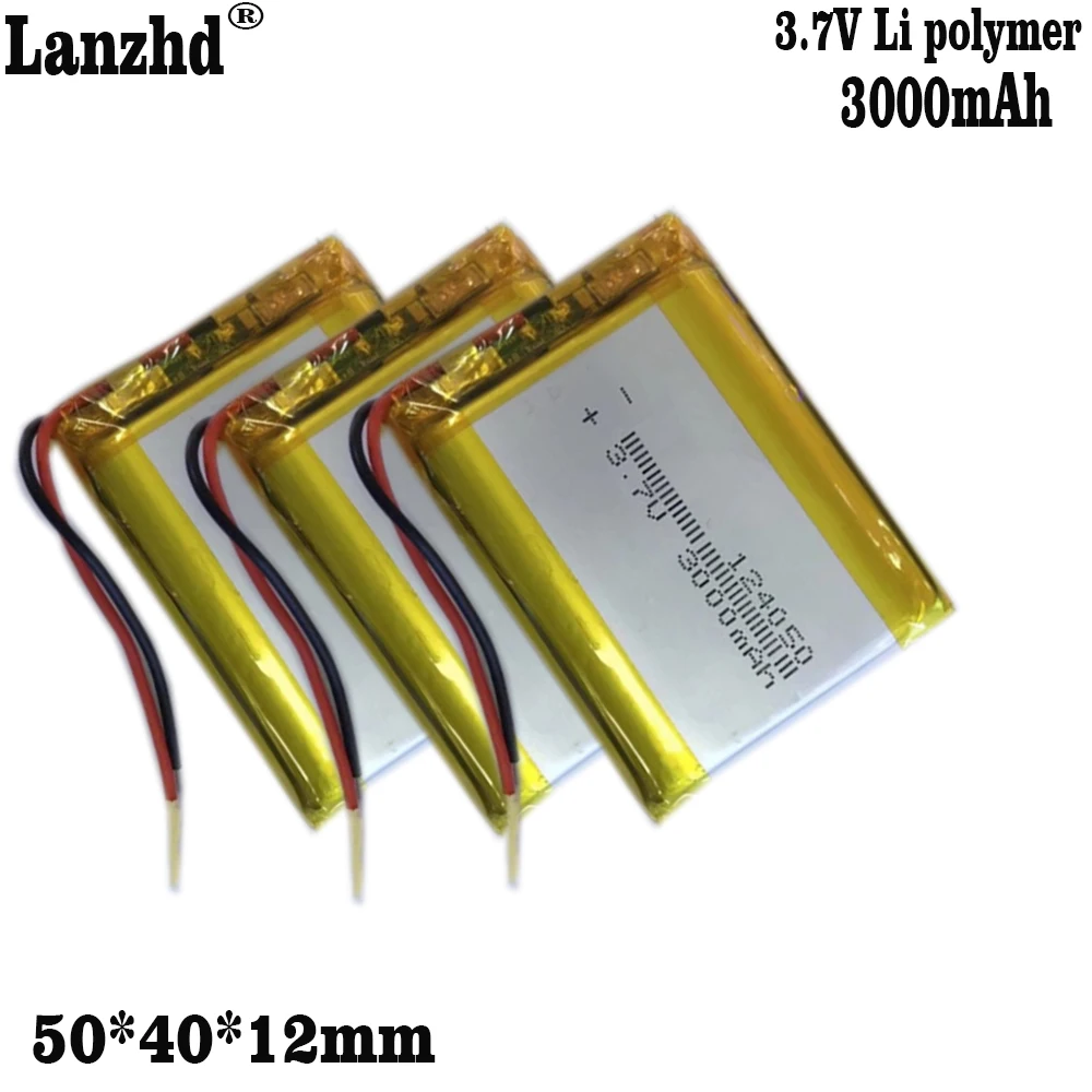 3.7V 3000 mAh Rechargeable Polymer Li Lithium Lipo Battery 124050 Thermistor 2 Wire For GPS Power Bank E-Book PAD DVD Tablet PC