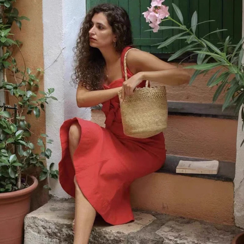 

Модное пляжное ведро из натуральной соломы рафии, сумка на плечо, женская сумка-тоут, ручная сумка