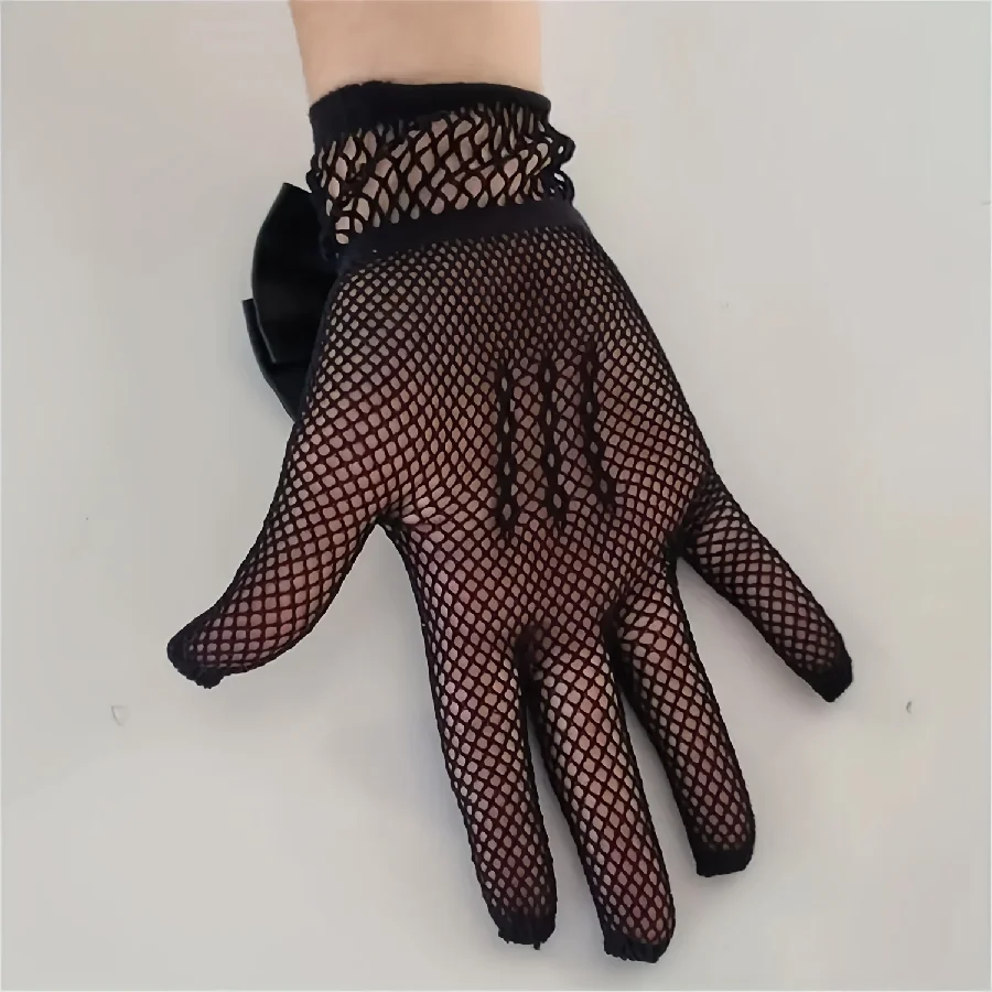 New Children\'s Mesh Bow Lace Pearl Fishing Net Gloves Children\'s Fashion Elegant High Elastic Short Gloves Party Gloves