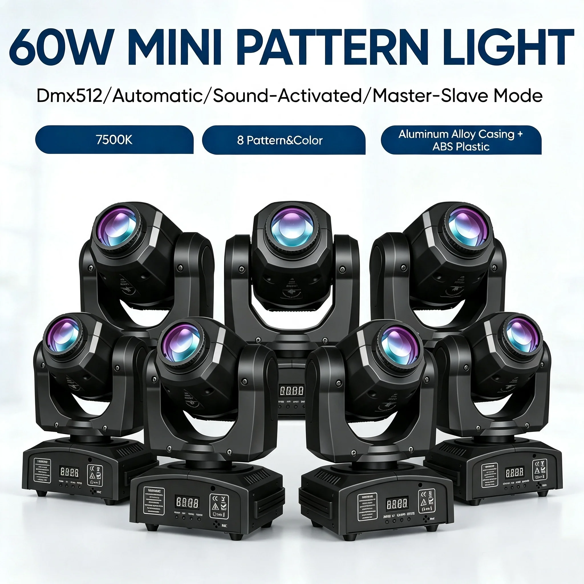 2PCS 60W Mini Faretto LED a Testa Mobile 8 Modelli Gobo DMX512 Attivazione Sonora Master-Slave Illuminazione Scenica Spina EU Per DJ Disco Bar Matrimoni Feste