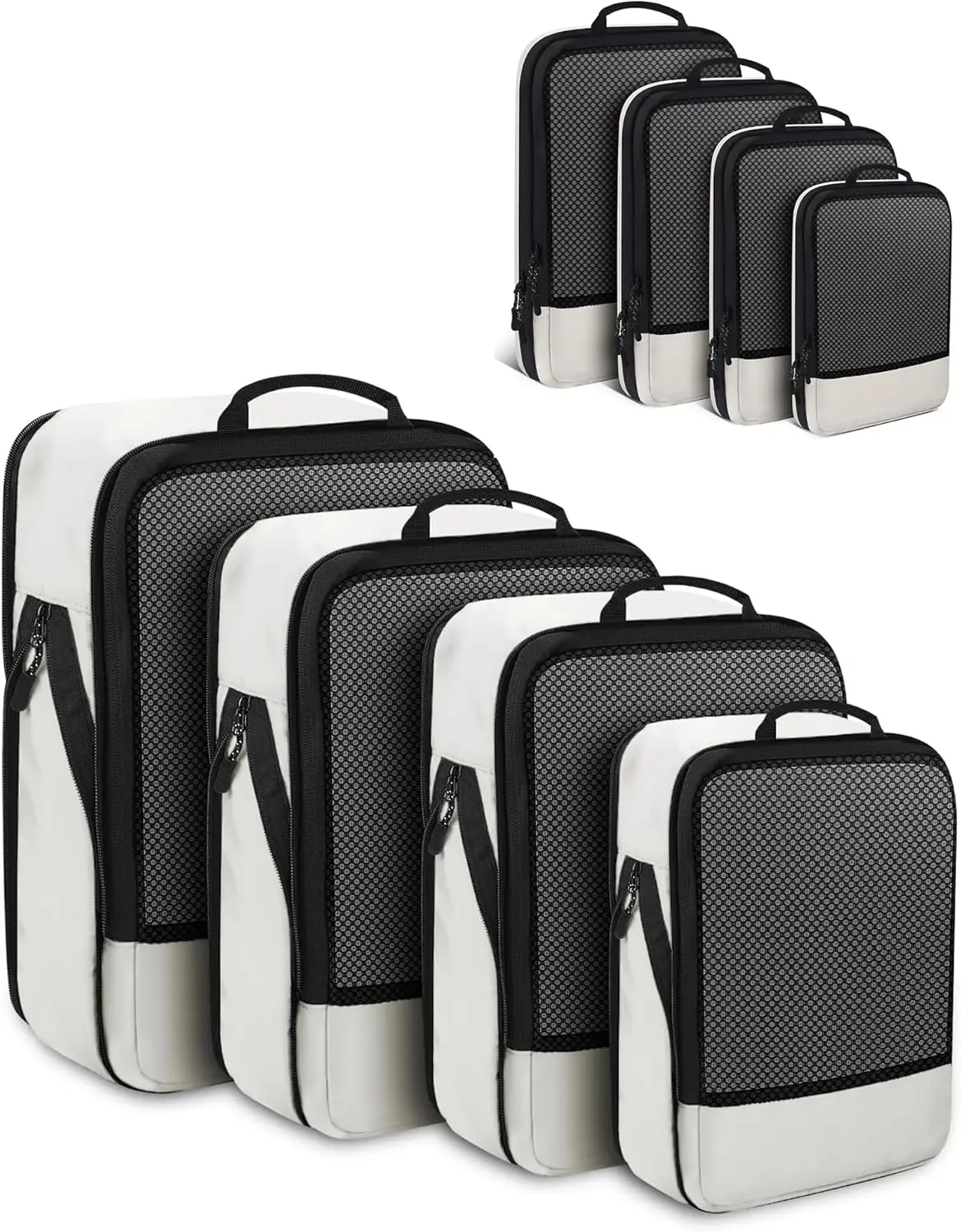 

4 PCS Compression Packing Cubes for Travel, Lightweight Organizer Bags for Suitcase Backpack, Beige