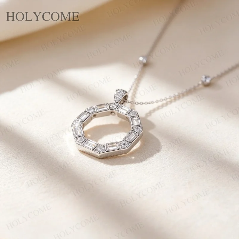 925 Sterling Silber Runder Anhänger Funkelnde Moissanit-Halskette für Damen Mode Jubiläum Geburtstag Schmuck Geschenk – Detail 9