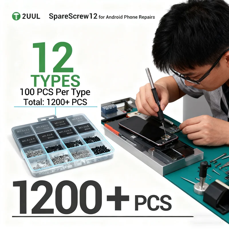 

2UUL SC12 SpareScrew12 Special for Android Phones Repair Screws M1.2 M1.4 Cross Steel Round Head Screw Assortment Kit-1200pcs