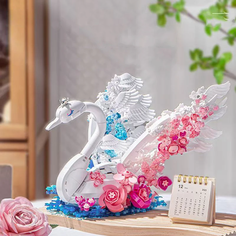 Creative Flower Birds Building Block Construction Model Brick Idea Double Colour Swan Toys Collection With Light For Girls Gifts