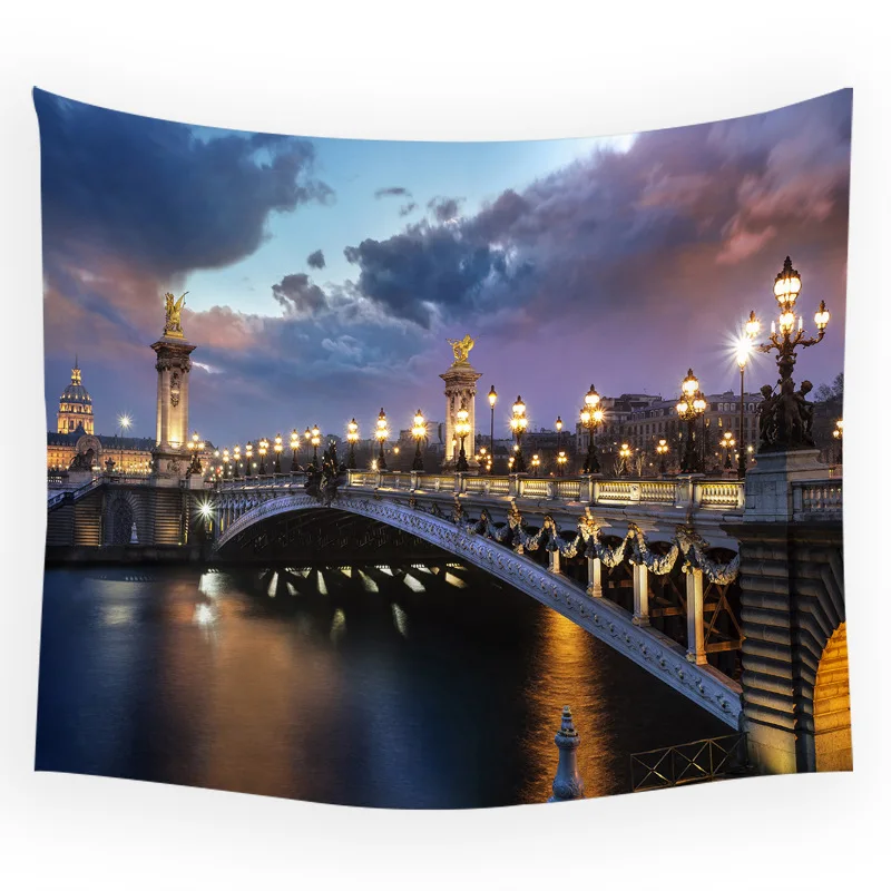 Paris Night View Eiffel Tower Street Decoration Background Cloth Room Landscape Architecture Bedroom Bedside Tapestry