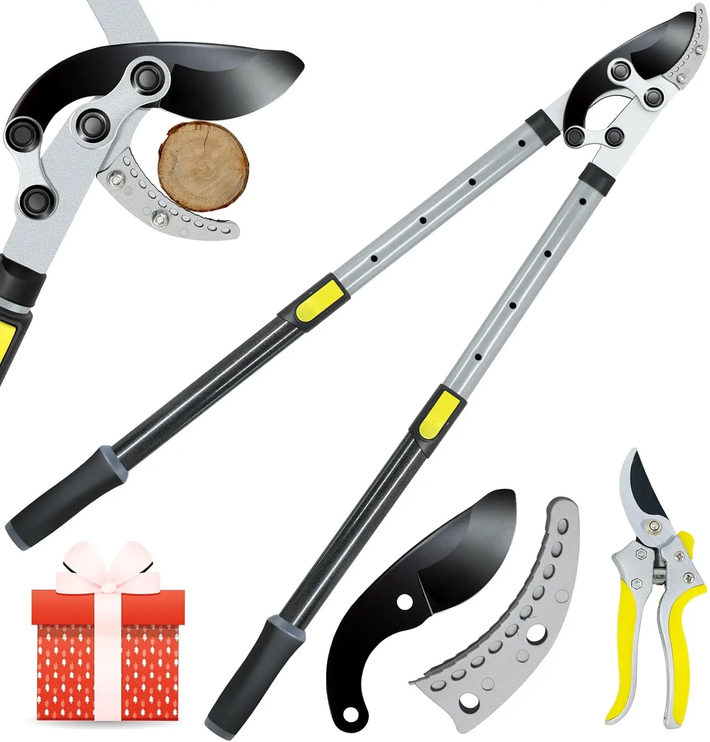 

Мощные секаторы двойного действия для обрезки деревьев, пропускание веток до 2 дюймов, 5-уровневая телескопическая ручка для работ на участке