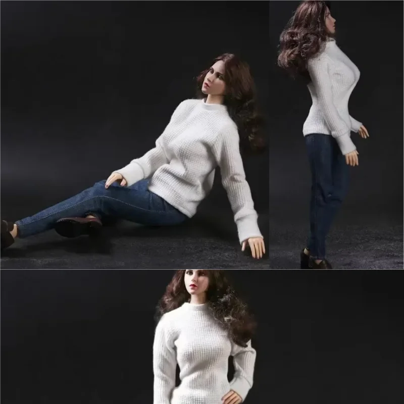 

1/6 Scale Female Action Figure Casual White Sweater Blue Jeans Set Clothes Model for 12" JIAOU Doll Body