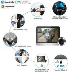 Mirilla con cámara inteligente Tuya, Visor de seguridad con WiFi, vídeo, 1080P, 5000mAh, sin sensación PIR, alarma de movimiento, Alexa, nuevo