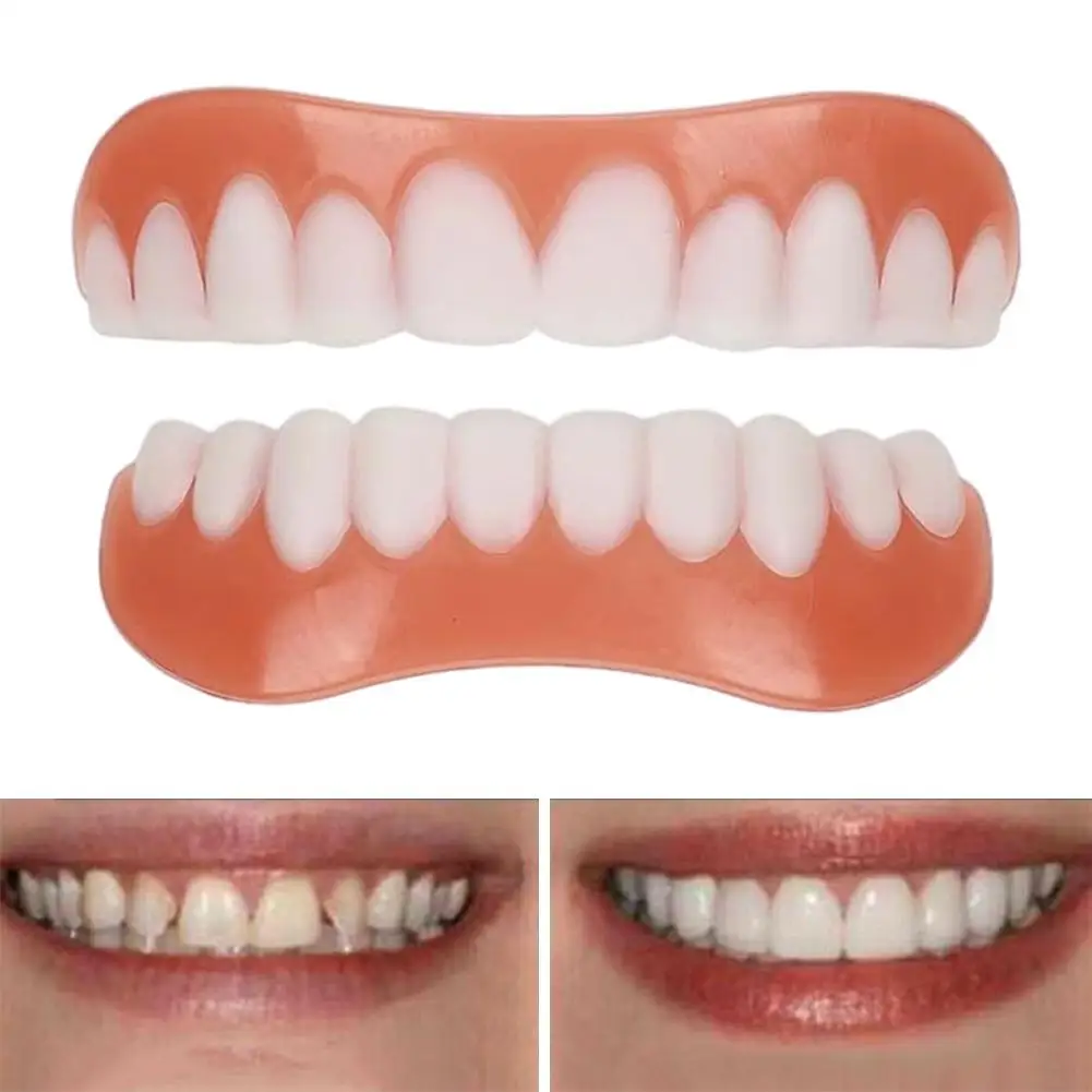 Cubierta superior e inferior de silicona para dentaduras postizas, herramienta de belleza de simulación de 2 piezas, aparatos dentales para el cuidado de la dentadura, D2R4