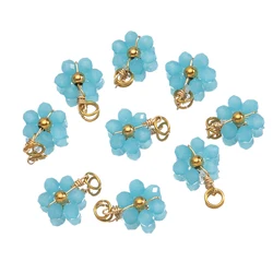 New 20pcs Stainless Steel Blue Flower Crystal Beads Charms Pendants Necklace Bracelets Jewelry Making DIY Handmade Accessories