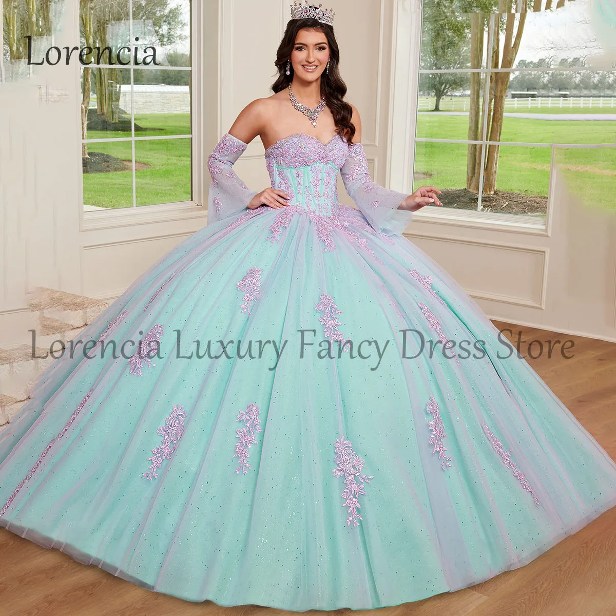 فستان الأميرة Quinceanera ، ثوب الكرة المكسيكية ، مشد مزين بدون حمالات مزين بالخرز ، فستان رسمي حلو 15 16 ، 15 سنة