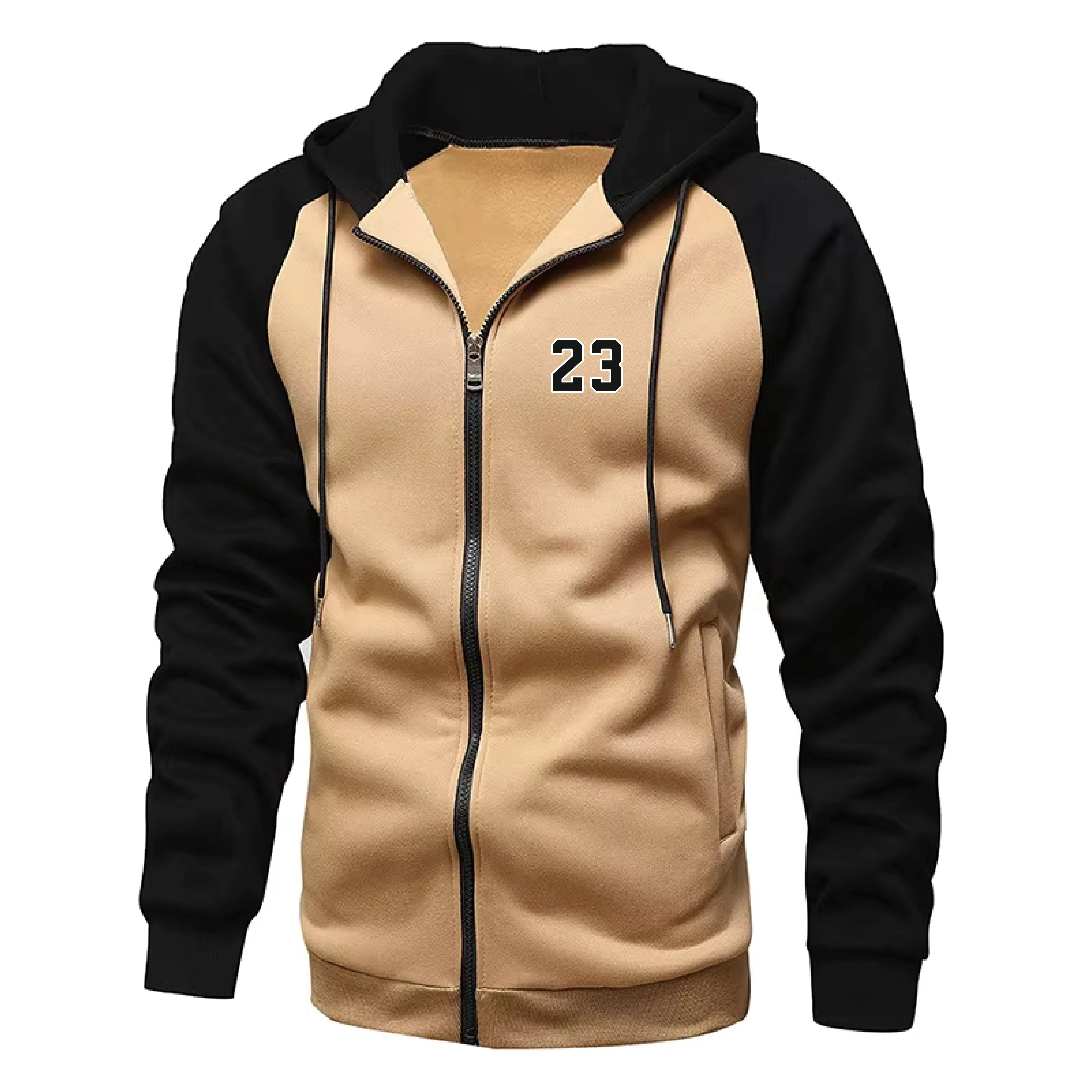 Men's Number 23 Print Fleece Hoodies Long Sleeve Sweatshirts for Men Zipper Hooded Mens Fashion Color Blocking Sweatshirt