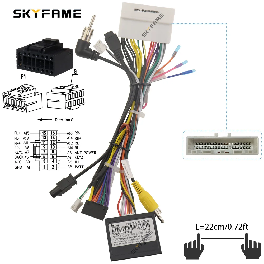 SKYFAME Car 16pin Wiring Harness Adapter Canbus Box Decoder Android Radio Power Cable For  Peugeot 208 208CC
