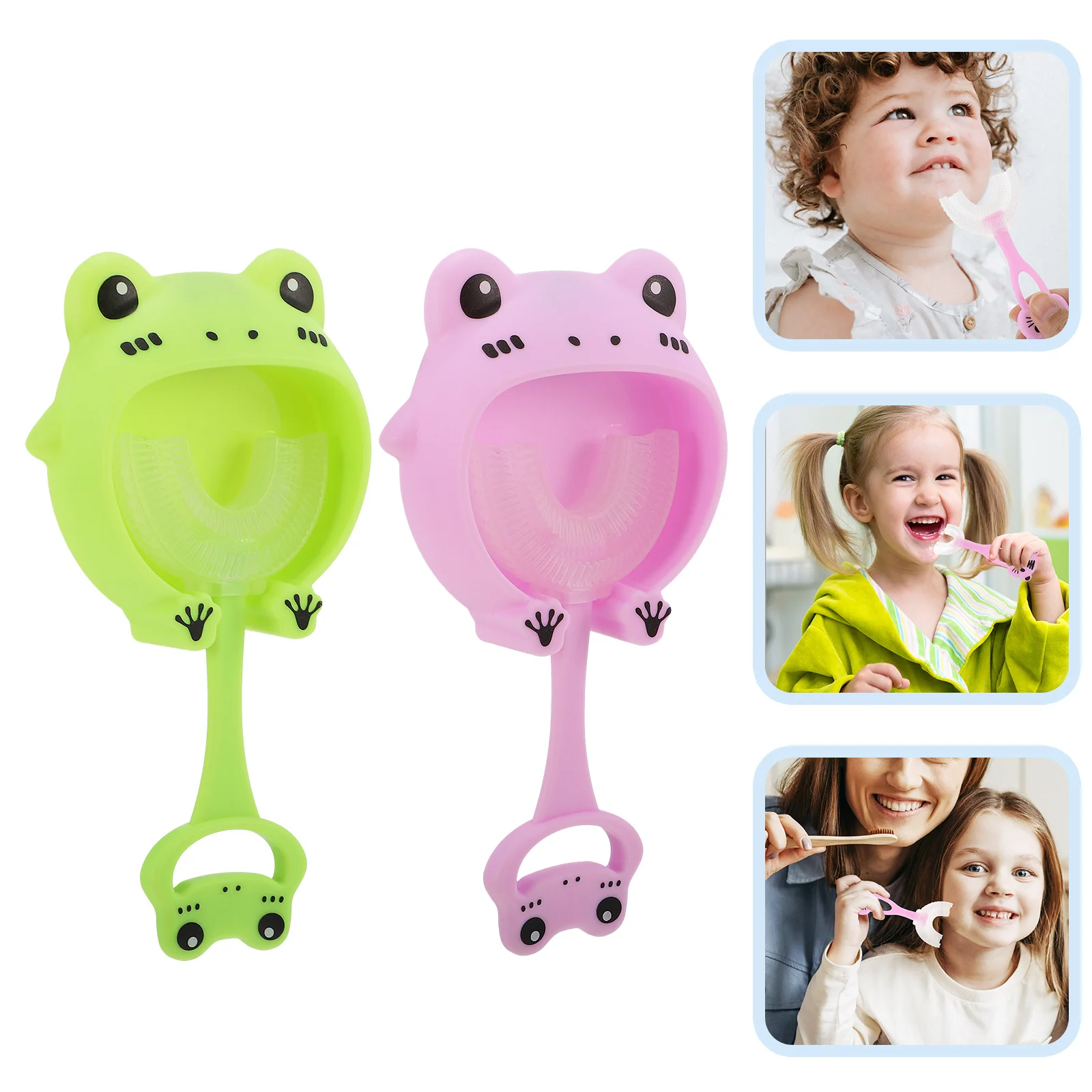 

2Sets Kids Silicone U-Shaped Toothbrush Soft Massage Bristles Toddler Oral Clean Tool Children Teeth Care Supple Kids