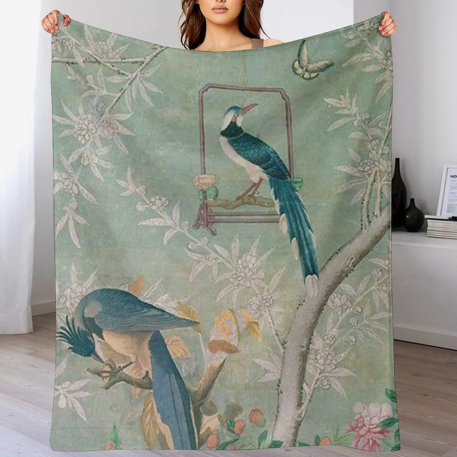 

Exotic Birds Chinoiserie Mural Throw Blanket Luxury Throw Luxury St Winter beds manga Blankets