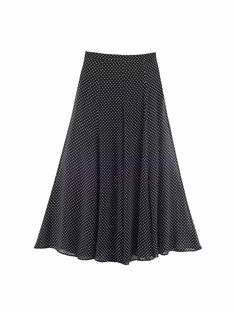 HH-Camiseta de manga larga con decoración de lazo para mujer, falda larga plisada con lunares, conjunto informal de dos piezas, moda de primavera