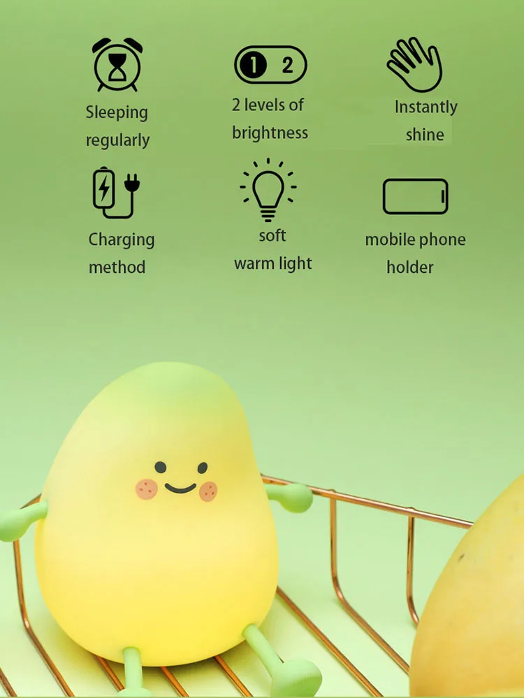 Mango Silicone Night Light Timed Sleeping Atmosphere Decompression Pattern Lamp Ornament Mobile Phone Holder Holiday Gift
